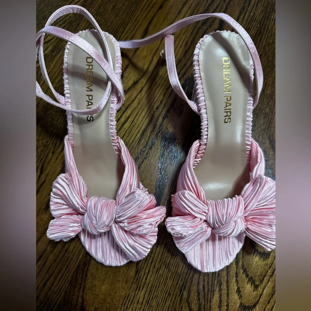 Dream Pairs Blush Pink Knot Bow Strappy Heels